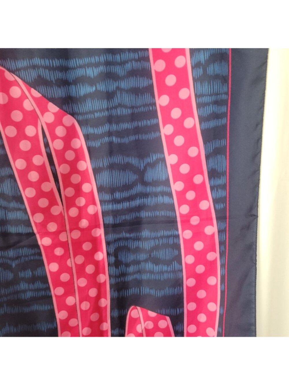 Vtg Rochas Byzance Paris Silk Square Scarf 34" Navy Pink Polka Dot Ribbon Access - Picture 12 of 16